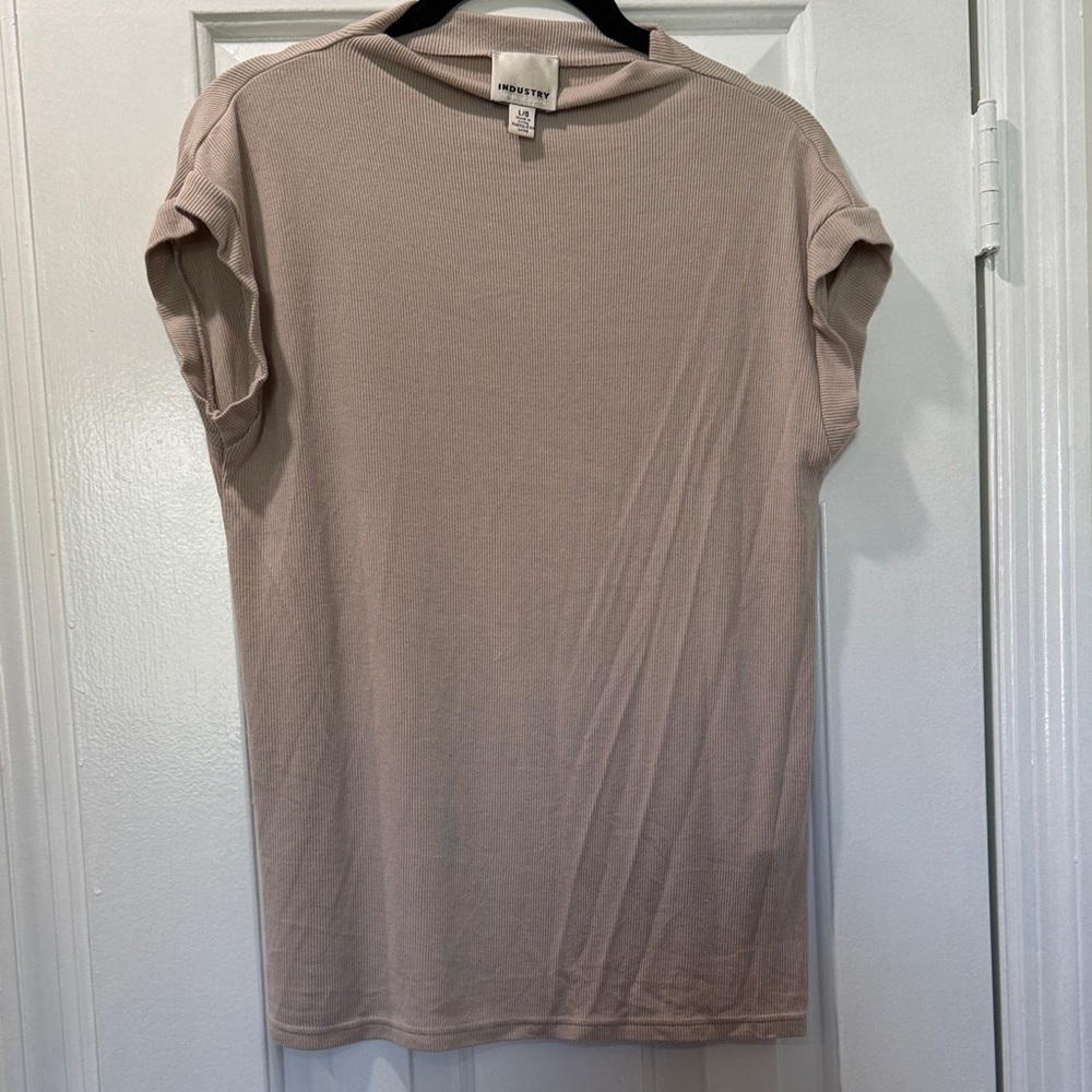 Mock Neck Beige Women's Short Sleeve Top